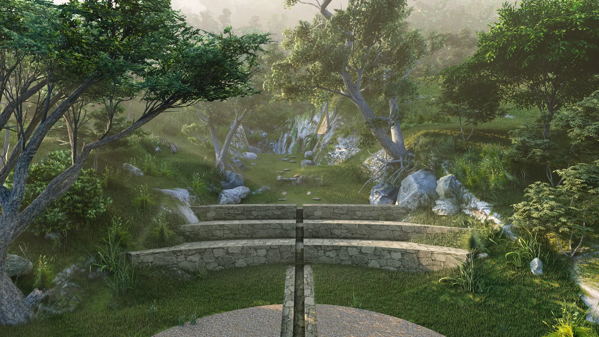 Stone path among native trees